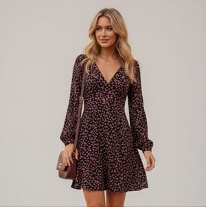 SZ12 ASOS Floral Dress Long Sleeve Black and Pink